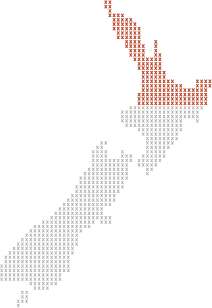 New Zealand map with approximately one thrid shaded to represent the proportion of the population in New Zealand that is aged 0-18