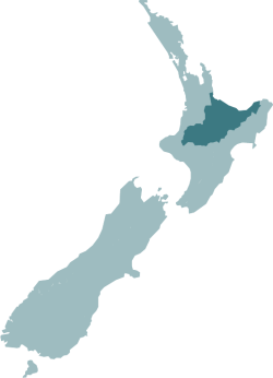 Map of New Zealand with the Bay of Plenty and Central Plateau region highlighted.