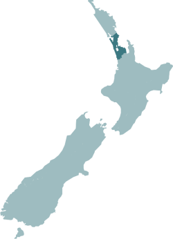 Map of New Zealand with the Tāmaki Makaurau (Auckland) region highlighted.