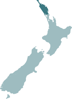 Map of New Zealand with the Te Tai Tokerau (Northland) region highlighted