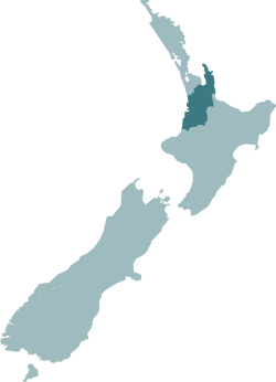Map of New Zealand with the Waikato region highlighted